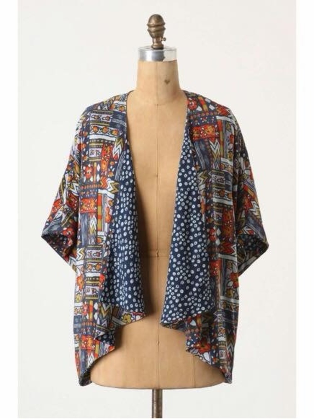 Anthropologie Navy Multi Patchwork Open-Front Tunic